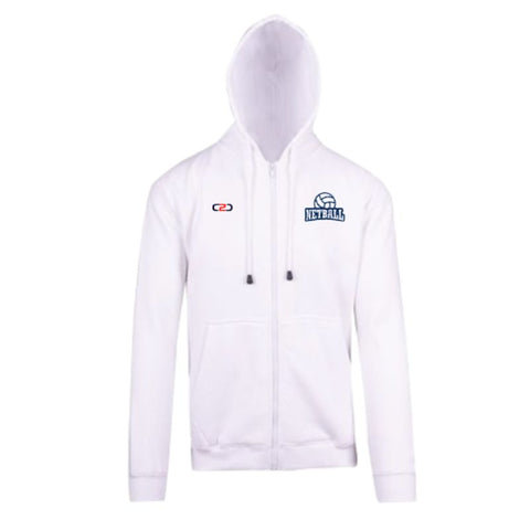 Netball Umpire Zip Hoodie With Pocket "White" - Front View